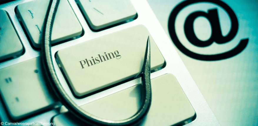 Ein Haken auf einer Computer-Tastatur: Achtung Phishing!