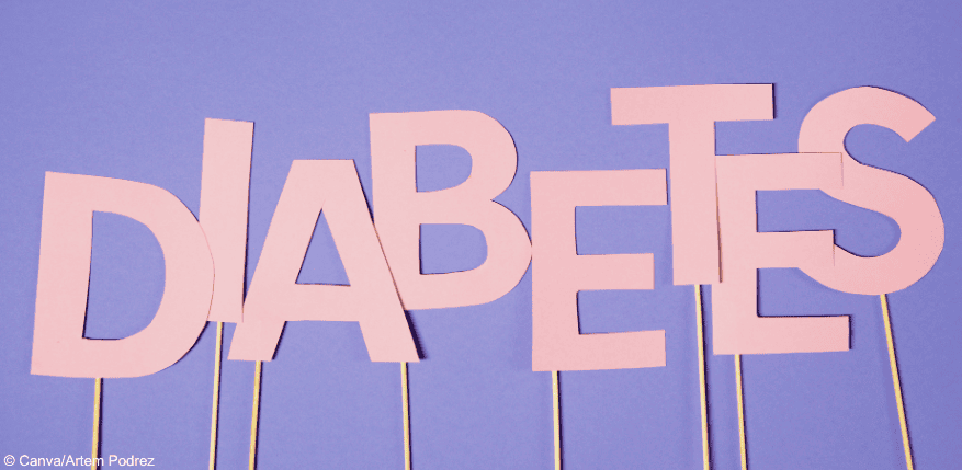 Das Wort Diabetes in ausgeschnittenen Buchstaben gelegt.