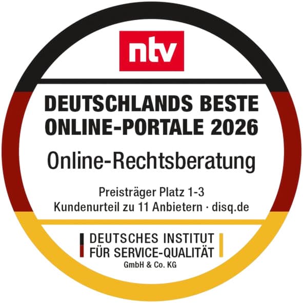 ntv / DISQ: Deutschlands beste Online-Portale 2026 – Online-Rechtsberatung, Preisrang Platz 1–3